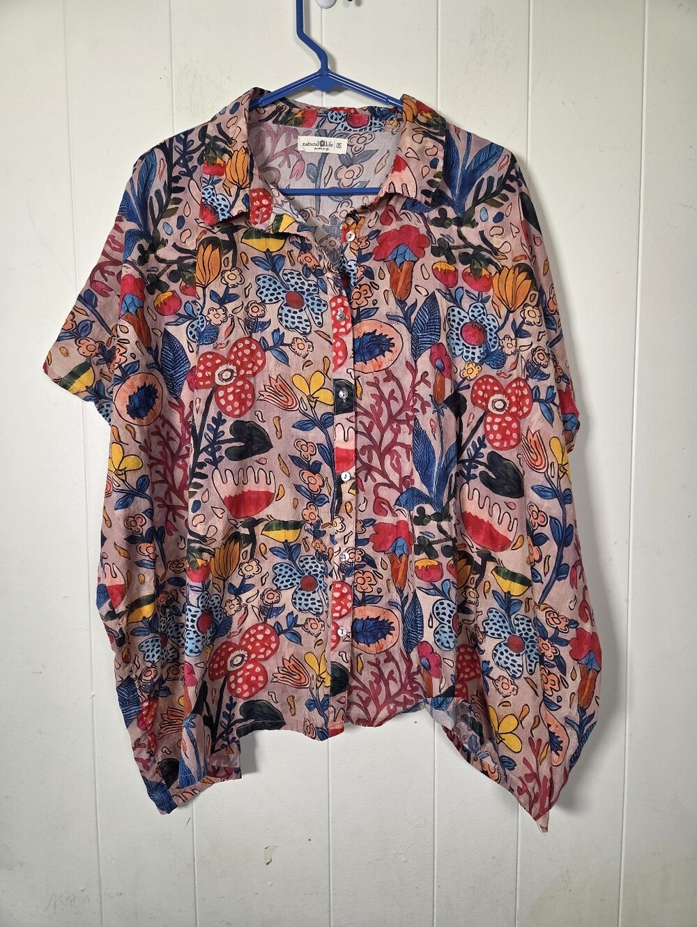 Natural Life Kelly Oversized Multi-color Artsy Short Sleeve Button Down One Size